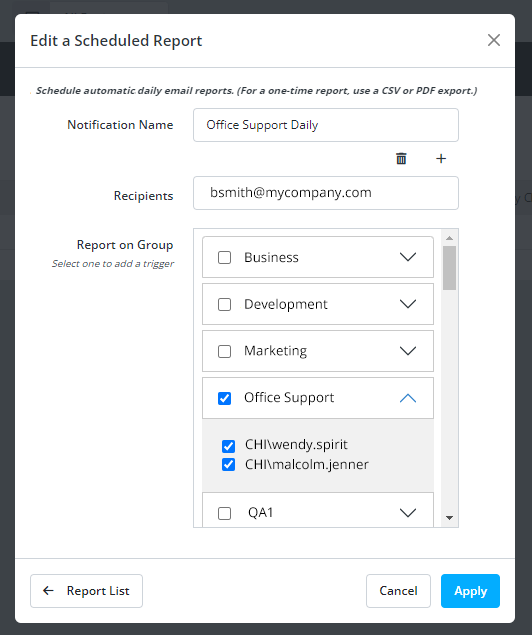 Add or edit a productivity report